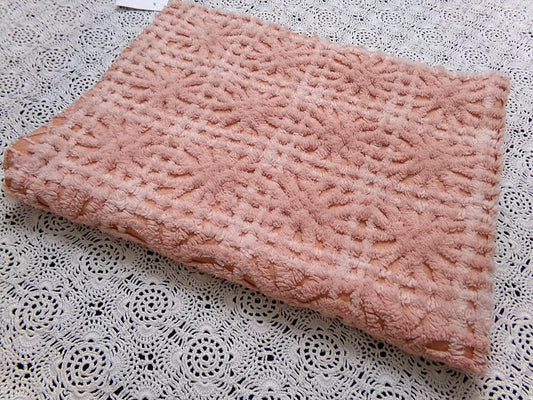 Vintage Chenille Fabric 14 x 19" Blush Pink Starburst Geometric Quilt Material