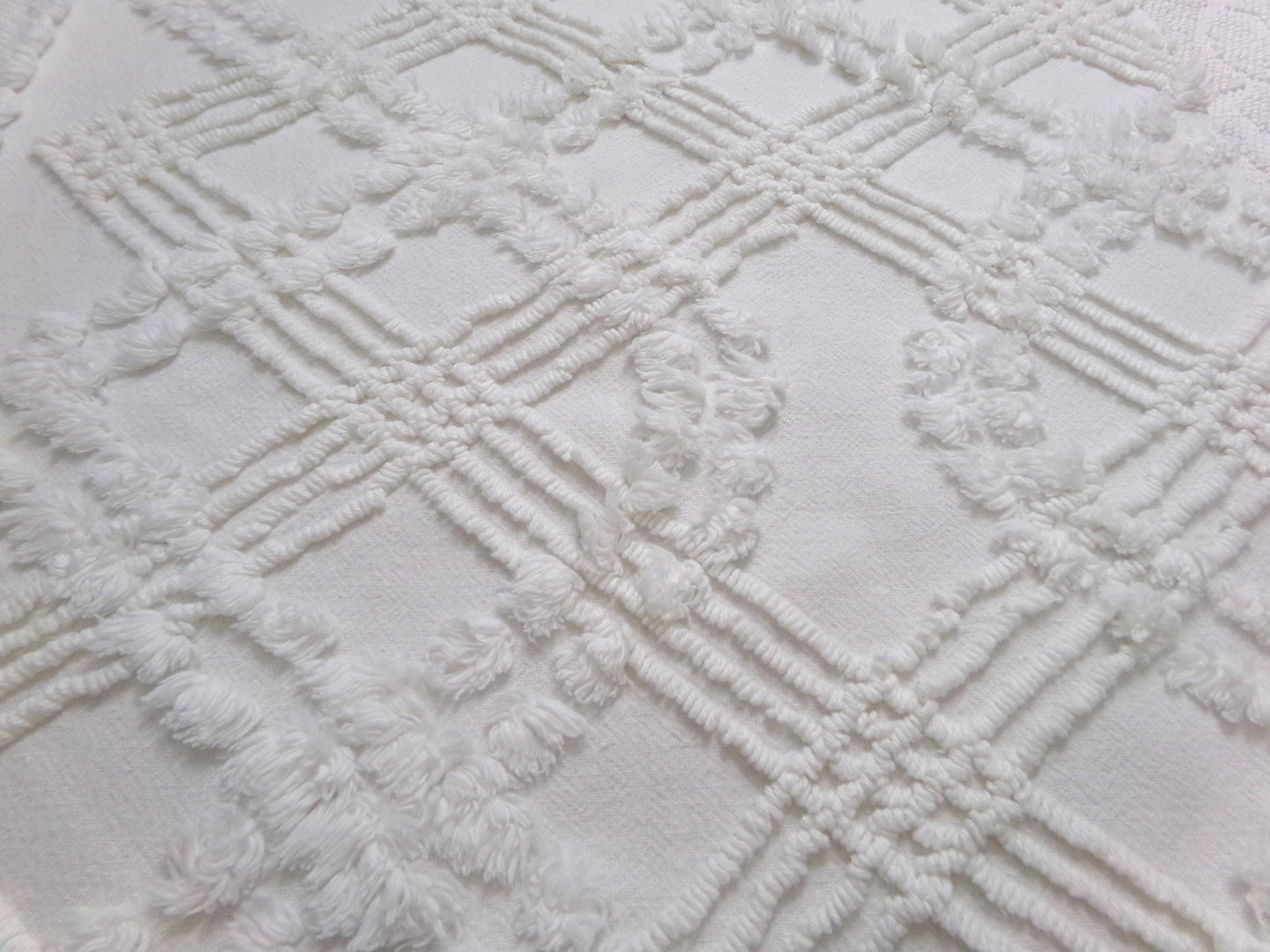 Wintry White Vintage Chenille Fabric Piece, Needletuft Sewing & Quilt Material, 18" x 22"