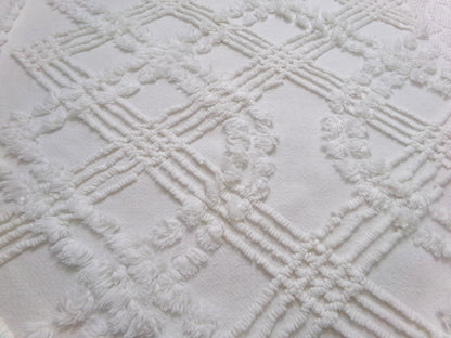 Wintry White Vintage Chenille Fabric Piece, Needletuft Sewing & Quilt Material, 18" x 22"