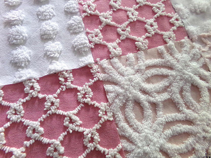 Spunky Pink Quilt Squares Set from Vintage Chenille Bedspread Fabric, 17 Blocks, 6" x 6" inch