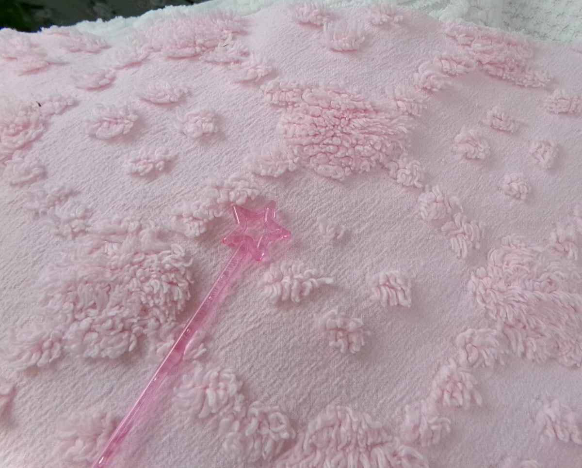 Soft Pink Vintage Style Chenille Fabric, Diamond Lattice Pops, 18x24" Piece