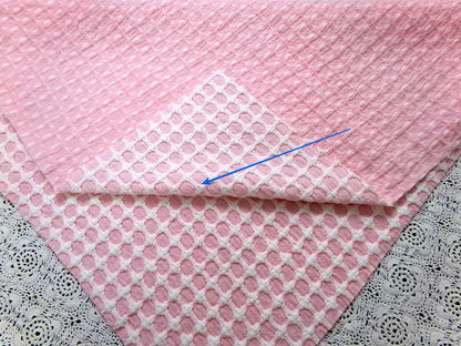 Carnation Pink White Vintage Woven Chenille Fabric Lady Galt Honeycomb Cross 22x24"