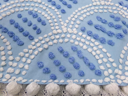 Mermaid Tails Vintage Chenille Bedspread Fabric Blue & White Piece 19x27"
