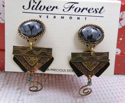 Boho Dangle Pierced Earrings, Artsy Vintage Silver Forest Made in USA Vermont
