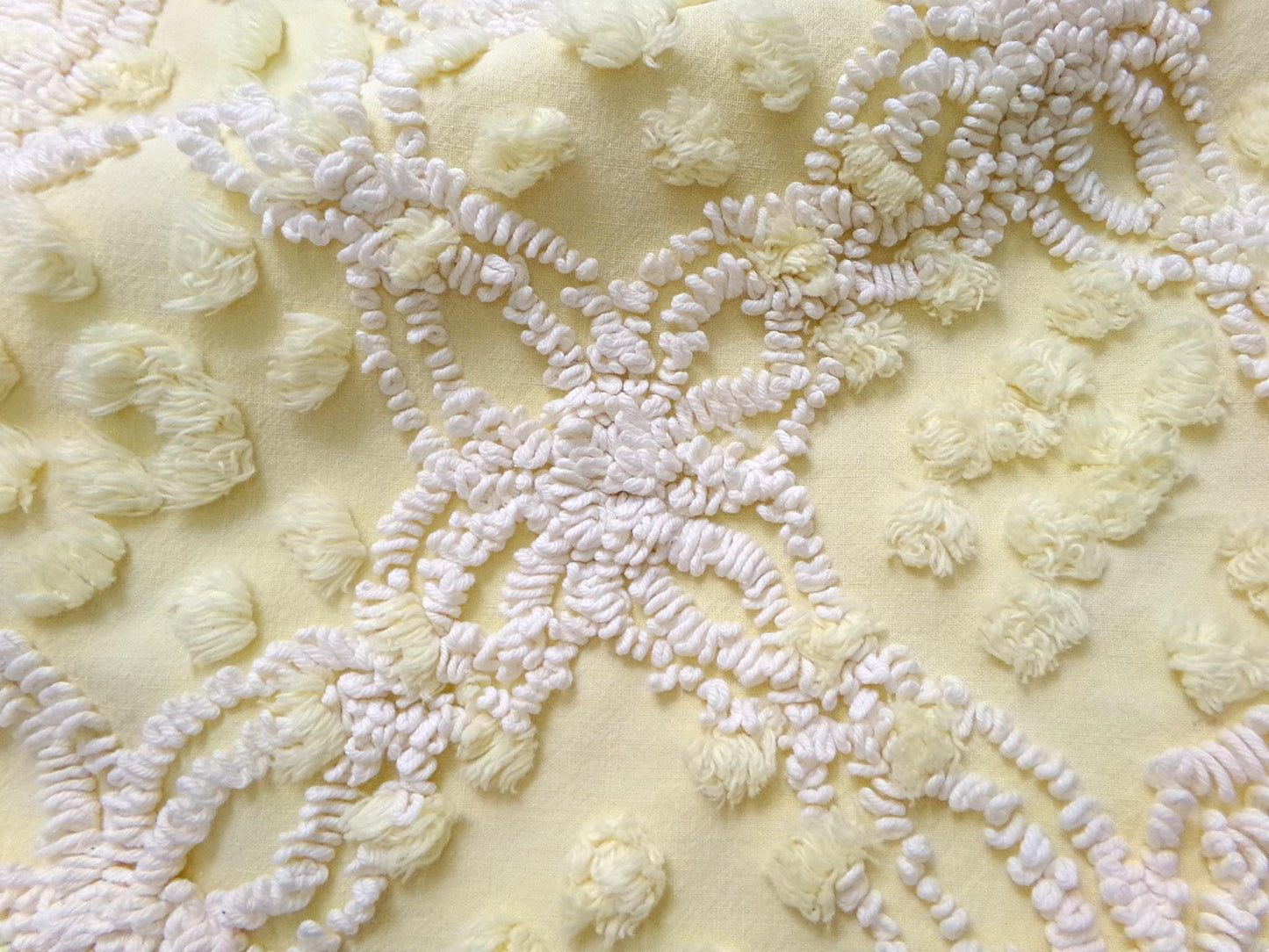 Cheerful Vintage Chenille Bedspread Fabric sunny yellow quilt material 20" x 24"