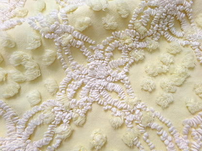 Cheerful Vintage Chenille Bedspread Fabric sunny yellow quilt material 20" x 24"