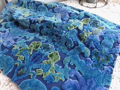 midnight blue vintage cut velvet fabric, cosmic Bates tapestry chenille, 17" x 24" inch piece, sewing material for boho bags