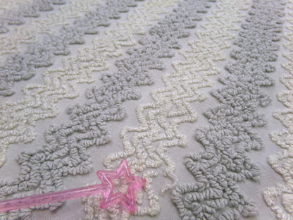 modern grey & white vintage chenille fabric, textured zig zag design, 21" x 18" unique piece of quilt material