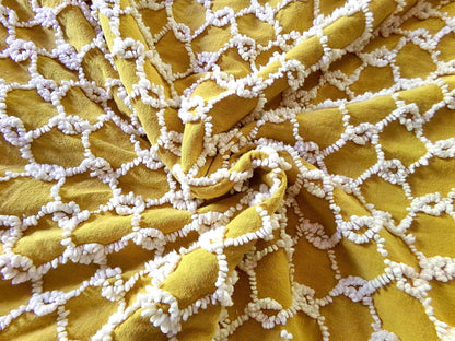 Hippie Vintage Chenille Fabric in Butterscotch Gold with White Chicken Wire Design, 100% Lightweight Cotton, 20" x 24" inch piece