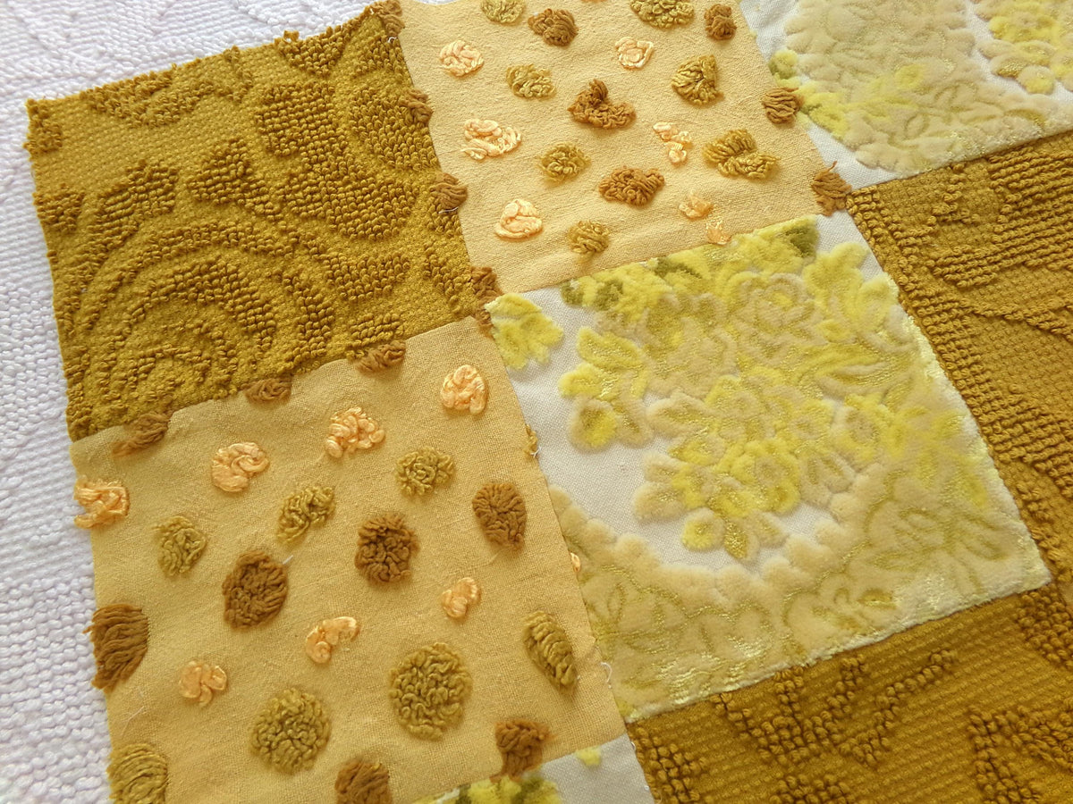 Vintage Velvet & Chenille Fabric Panel, Boho 16" Square Piece for Pillows, Quilts