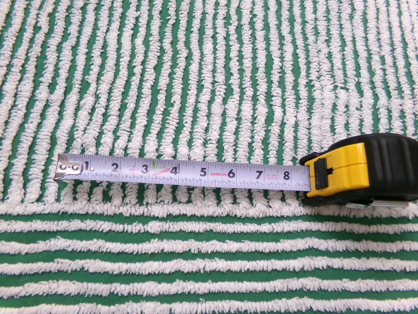 Green & Snow White Vintage Chenille Bedspread Fabric, Geometric Stripes 15" x 26" piece