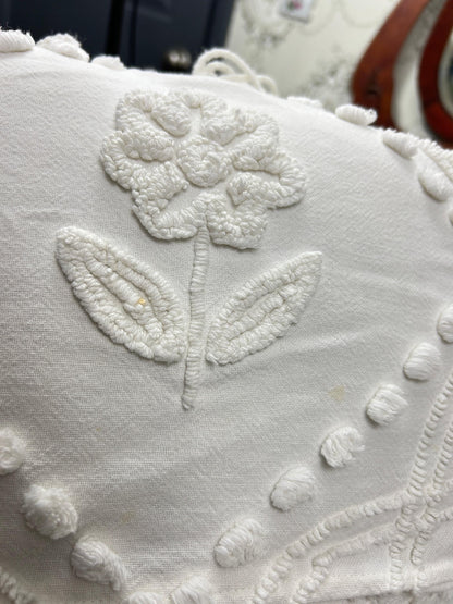 Vintage Floral Chenille Pillow Cover, Shabby Chic Reversible 16" Square Design