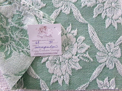 shabby cottage jade rose woven fabric, reversible sewing material from vintage bates bedspread, 20" x 30" inch piece