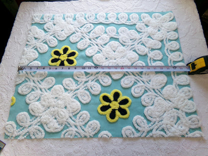 beach girl vintage chenille fabric, frothy white, seaglass blue, 20" x 25" piece of cotton sewing material for crafts, quilts, pillows
