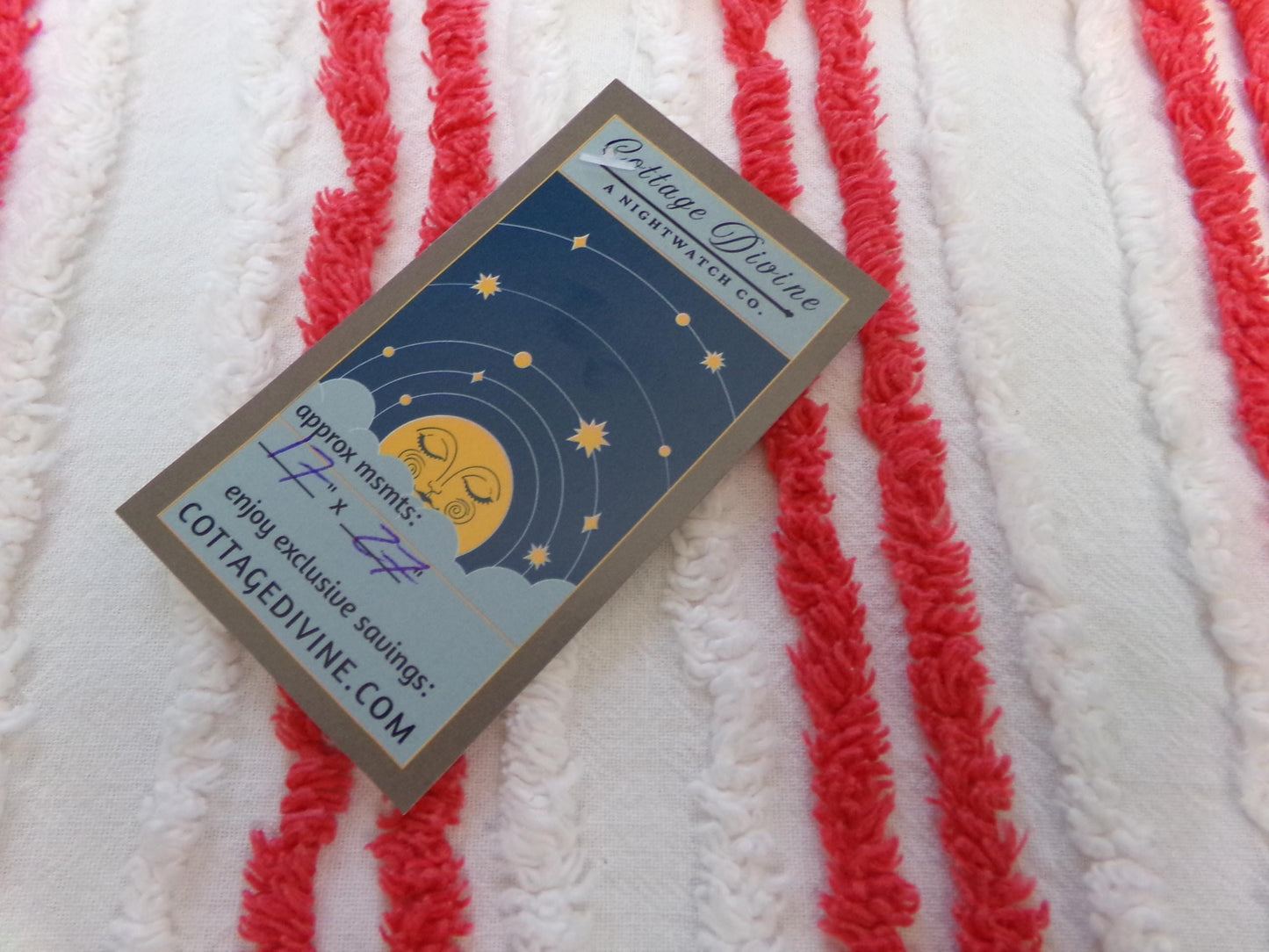 Red & White Striped Chenille Fabric, textured skinny lines craft quilt material, 17" x 27" piece