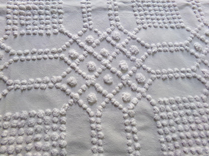 celestial white vintage chenille fabric, vintage geometric piece of cotton sewing material for quilts, pillows, wall hangings, 23" x 28"