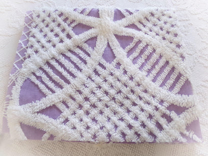 Spring Lavender Vintage Chenille Fabric, white geometric design, sewing craft quilt material, 22" x 25" piece
