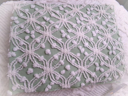Grassy Sage Green Vintage Chenille Fabric in Wedding Ring Pop Raised Textured Design, 18" x 24" Piece Sewing & Quilt Material
