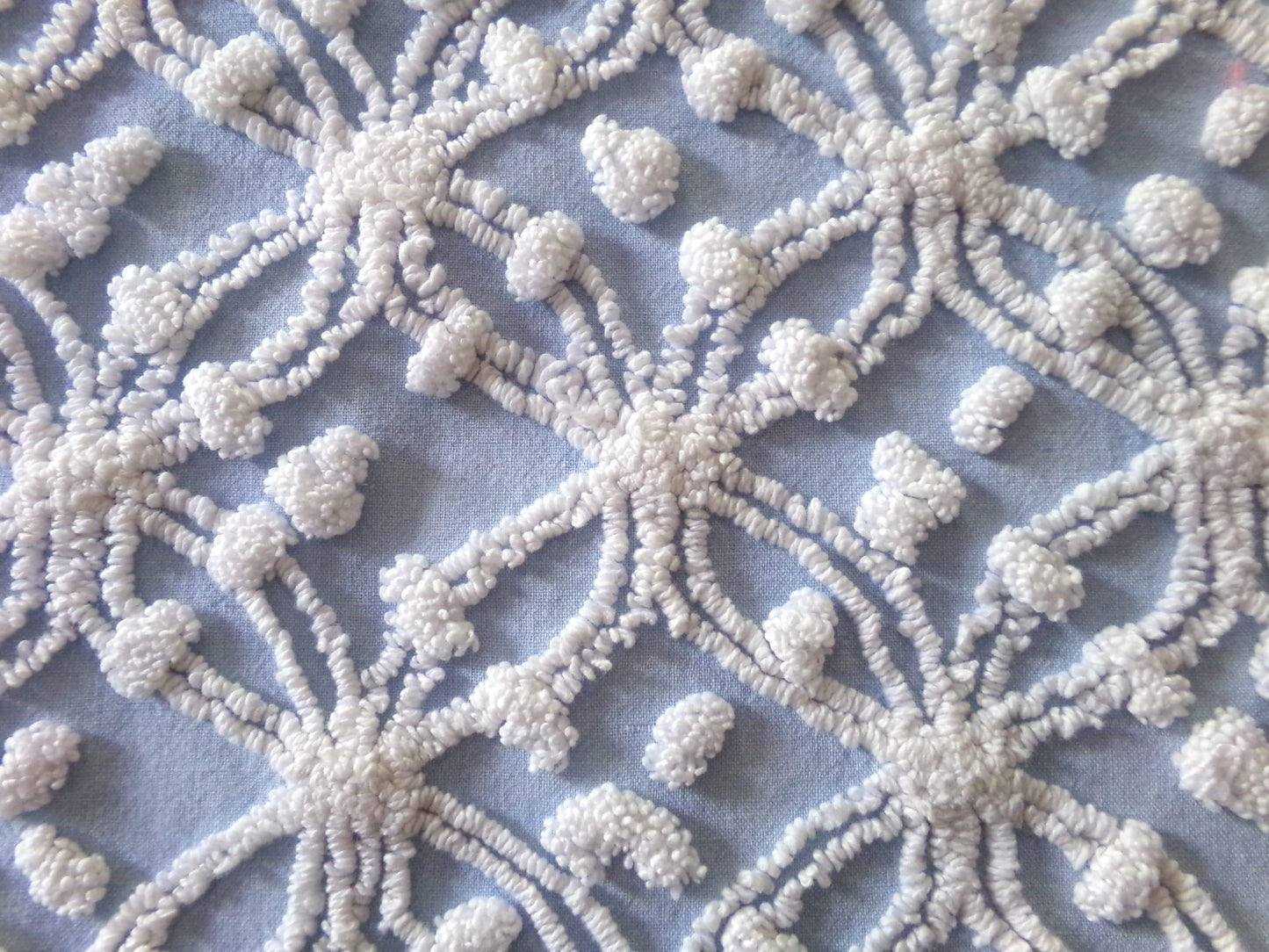 Popular Coastal Blue Vintage Chenille Fabric: White Wedding Ring Pop Design, 24" x 18" Piece, Great in Pillows & Chenille Quilts