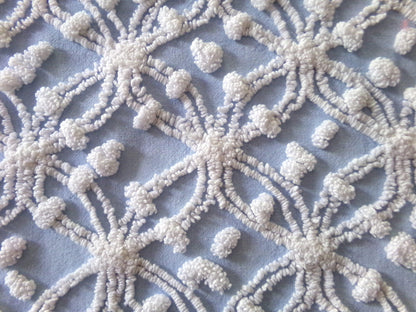 Popular Coastal Blue Vintage Chenille Fabric: White Wedding Ring Pop Design, 24" x 18" Piece, Great in Pillows & Chenille Quilts