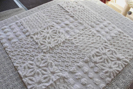 Snow Angel White Chenille Quilt Squares Set from Vintage Bedspread Fabric, 16 Blocks, 6" x 6" inch