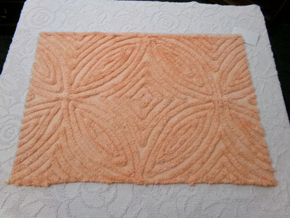 Peach Plush Vintage Chenille Fabric, tufted wedding ring design, sewing craft quilt material, 18" x 25" piece