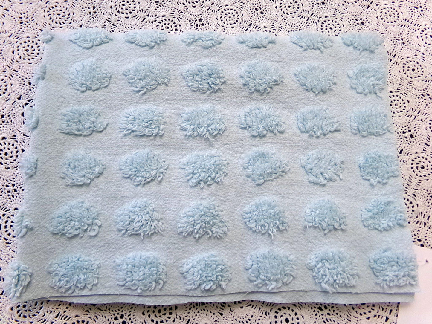 Refreshing Aqua Vintage Style Chenille Bedspread Fabric Coin Dot Pops 18x24"