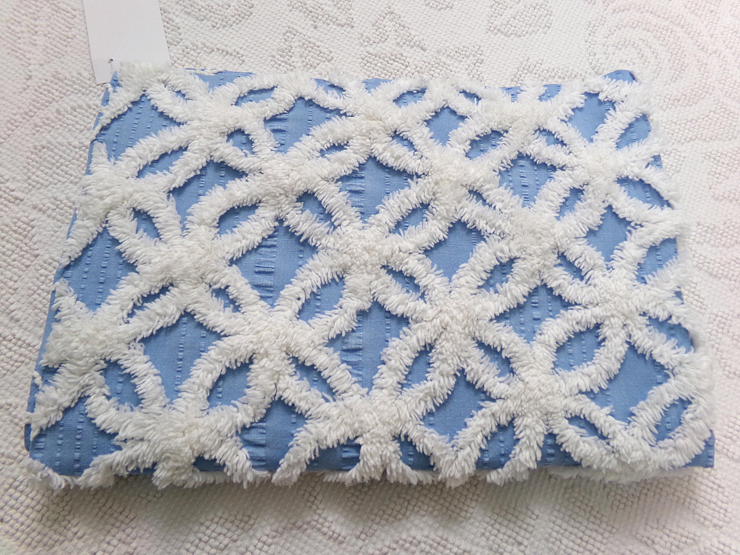 Vintage Blue & White Chenille Fabric, Snowflakes in the Sky, Quilt Material 18" x 24" Piece