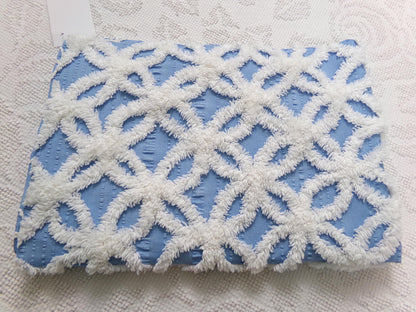 Vintage Blue & White Chenille Fabric, Snowflakes in the Sky, Quilt Material 18" x 24" Piece
