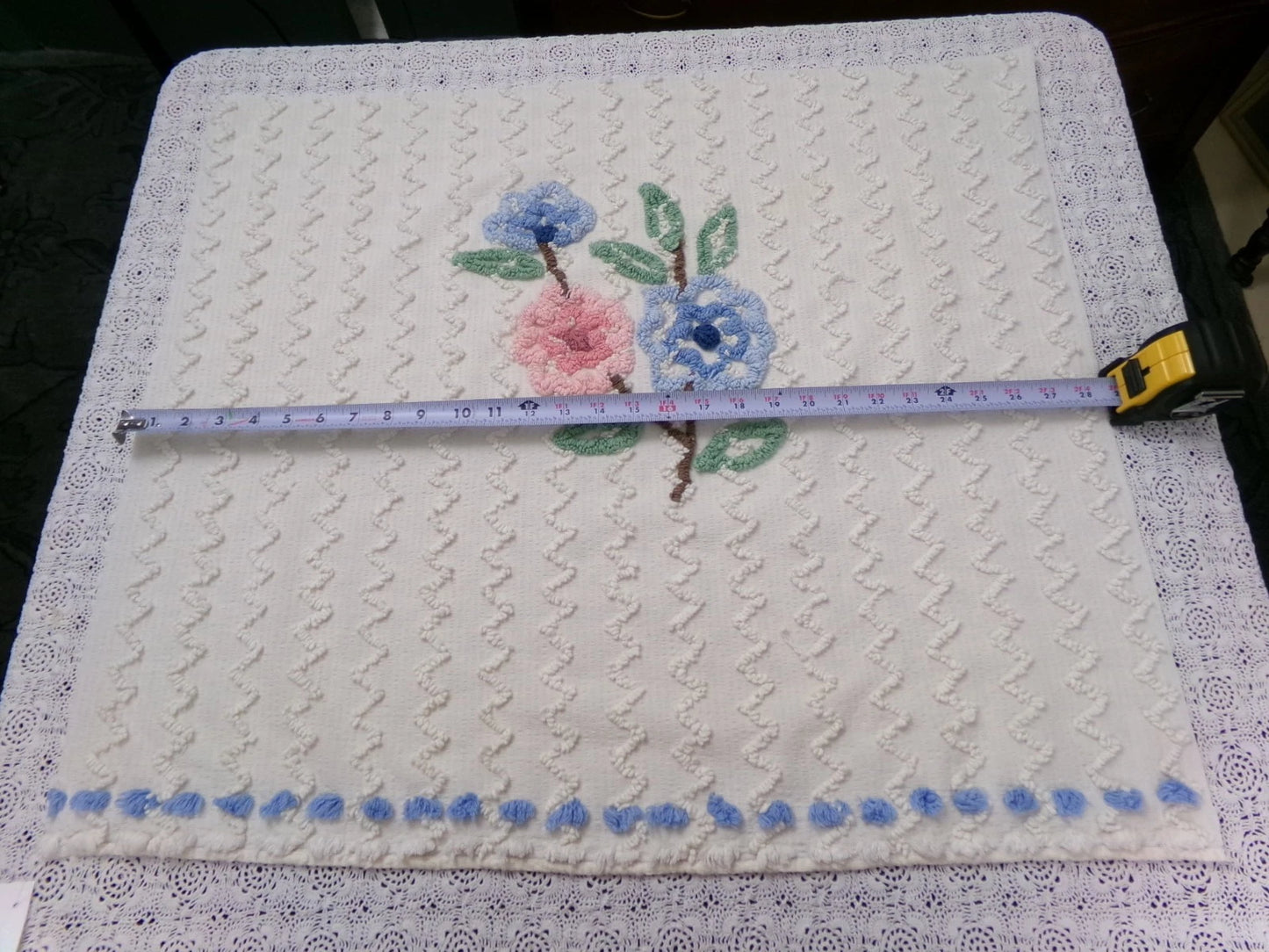 Vtg Chenille Bedspread Fabric Floral Seersucker Zig Zag 24x28" Sewing Material