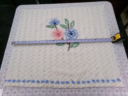 Vtg Chenille Bedspread Fabric Floral Seersucker Zig Zag 24x28" Sewing Material