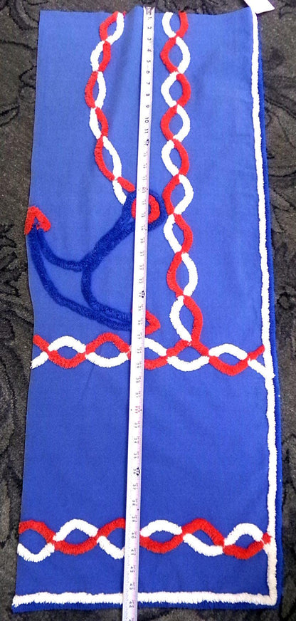 Coastal Anchor Vintage Chenille Fabric Piece 42 x 16" Red White Blue American Spirit