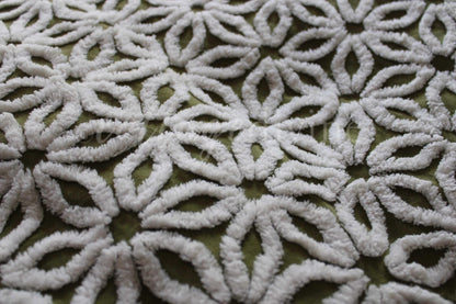 Boho Green Daisy Vintage Chenille Fabric 18x24" Quilt Material