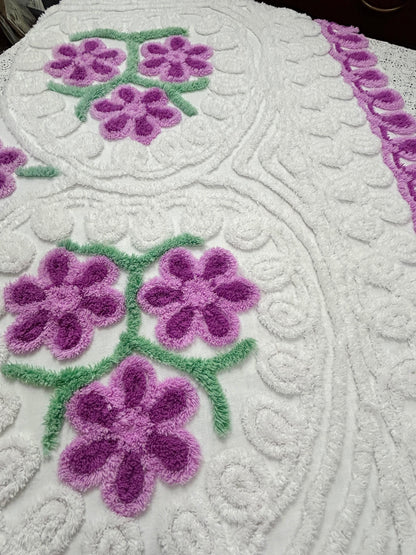 Little Violets Vintage Chenille Bedspread Fabric Sewing Quilt Material 20x30"