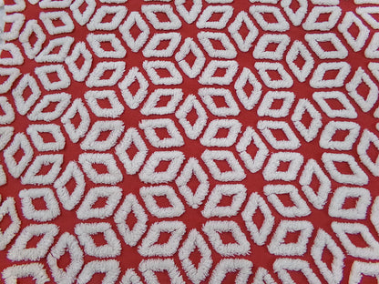 White Snowflakes Red Vintage Chenille Fabric 12x18" Piece Quilt Material