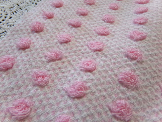 Vintage Chenille Woven Bedspread Fabric, Morgan Jones Shabby Pink Popcorn Pops 18x24"