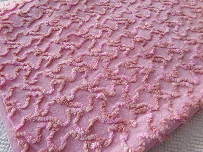 pink marbleized squiggle vintage chenille fabric, great unique texture, 25" x 20" piece of sewing material for quilting & crafts