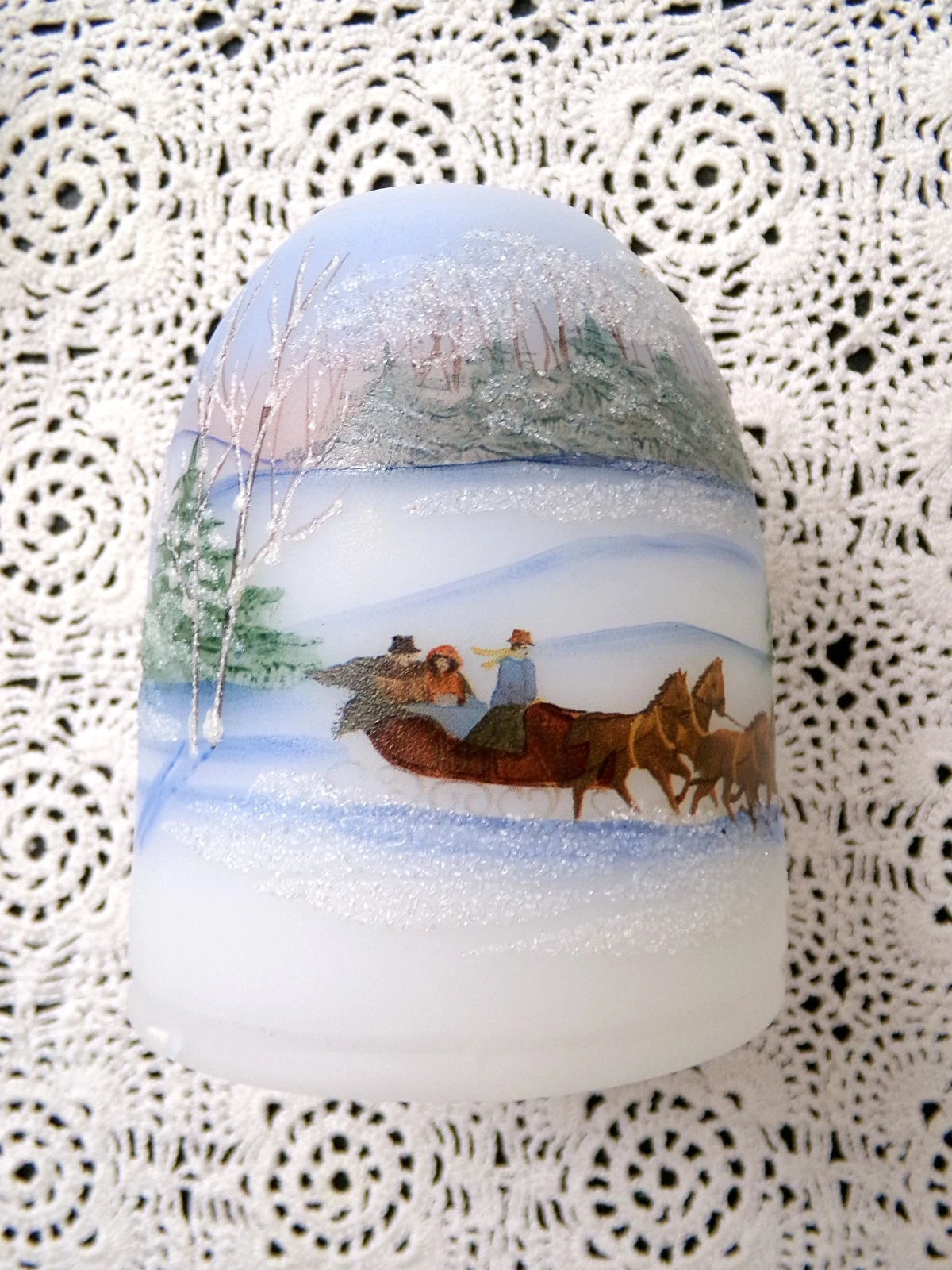 Vintage Fenton Fairy Lamp Country Horse Snow Handpainted Fredrick 1990 #477