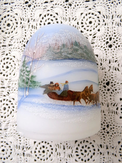 Vintage Fenton Fairy Lamp Country Horse Snow Handpainted Fredrick 1990 #477