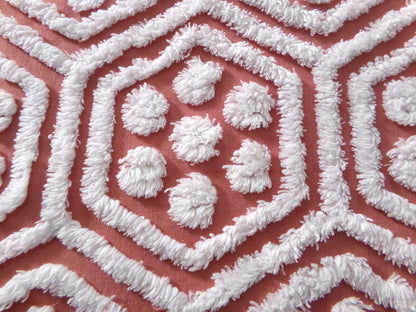 boho vintage chenille fabric, white tufted terracotta geometric design, 18" x 24" quilt material