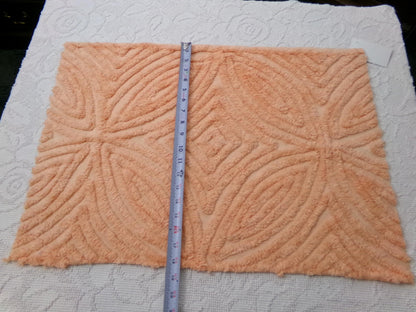 Peach Plush Vintage Chenille Fabric, tufted wedding ring design, sewing craft quilt material, 18" x 25" piece