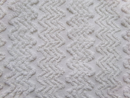 Heavenly White Vintage Chenille Bedspread Fabric, Textured Zig Zag Quilt Material, 18" x 24"