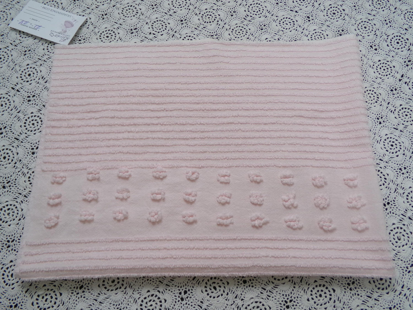 Pastel Pink Vintage Chenille Fabric Simple Dot Stripes Sewing Material 28" x 21"
