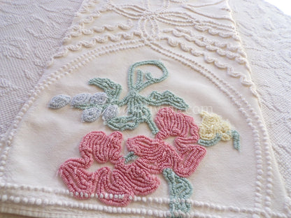 Angelic Lily Vintage Chenille Quilt Fabric Piece, 18" x 25" inches, Pretty in Pillows