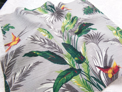 Vintage Barkcloth Fabric in Rare Hummingbird Tropical Design, Midcentury Tropical Craft Material, 16" x 19"