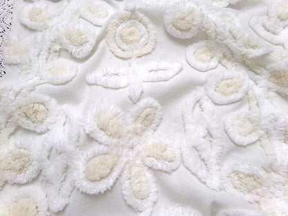 Vanilla Twist Vintage Chenille Fabric Piece 20x25" Floral Curlicue Craft Sewing Material