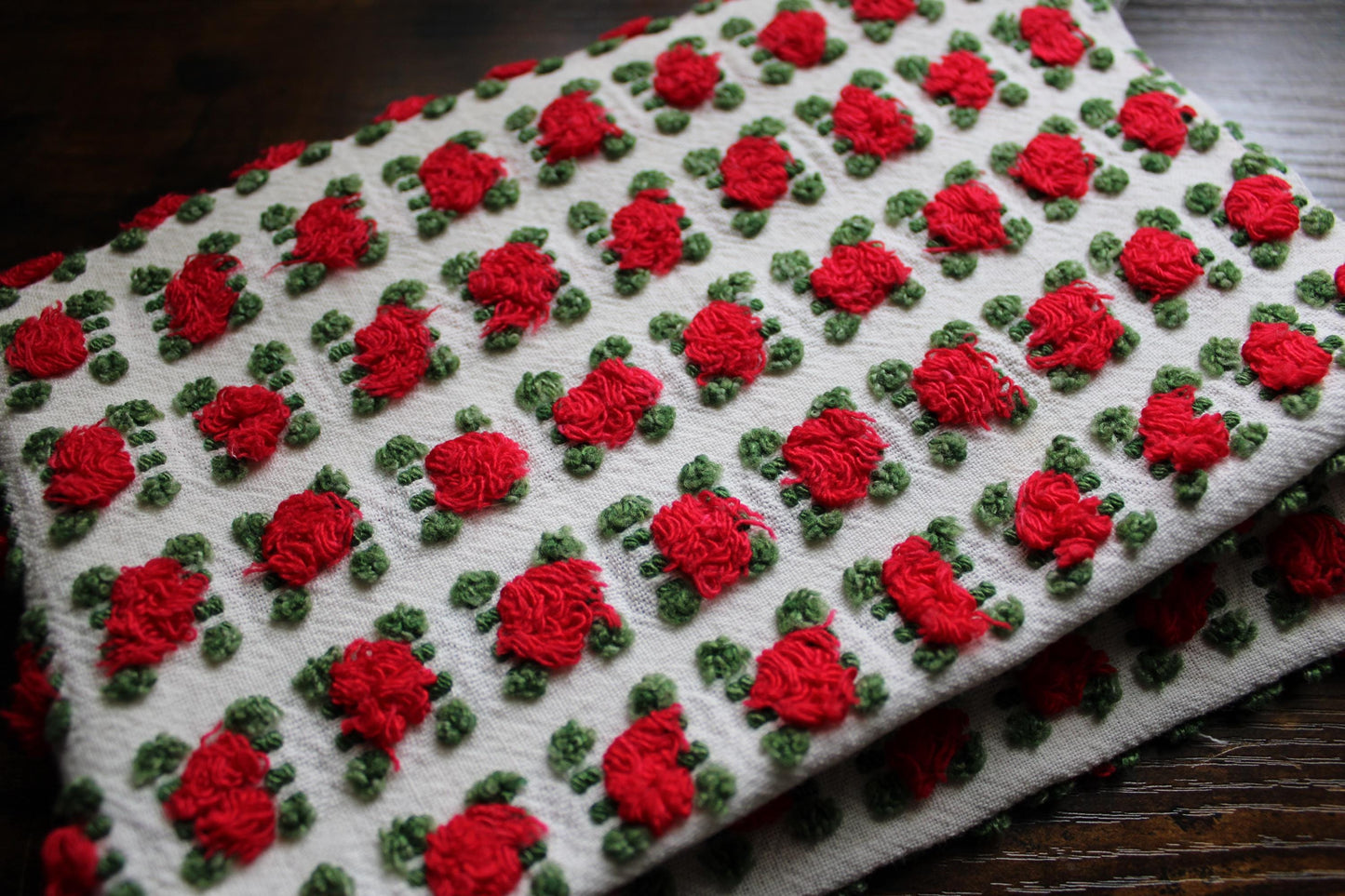 Red Rosebud Vintage Chenille Fabric, Morgan Jones Roses, 18" x 24" inch Piece
