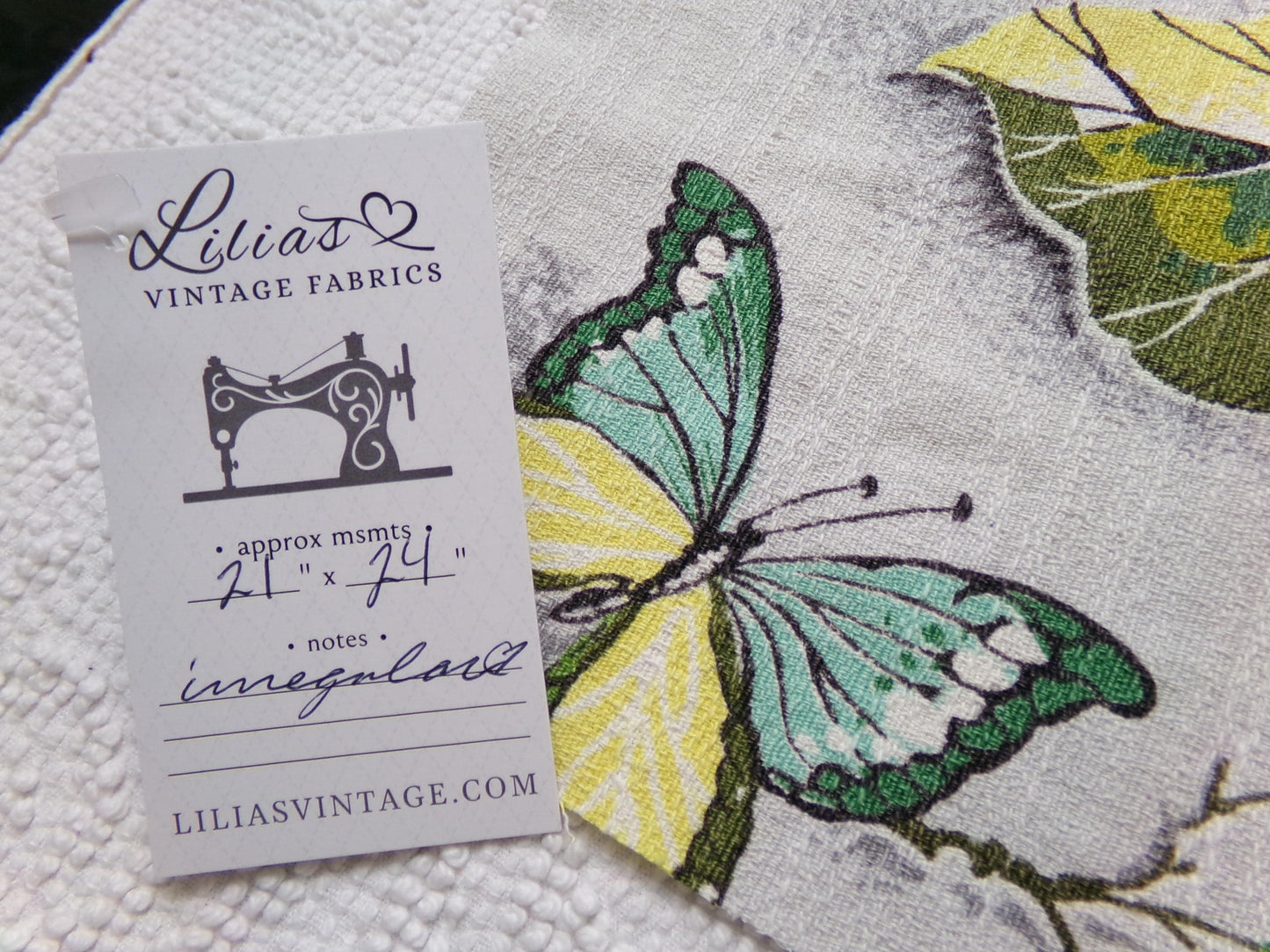 Butterfly Botanical Vintage Barkcloth Fabric Dimensional Natural Leaf Pattern 21" x 24"