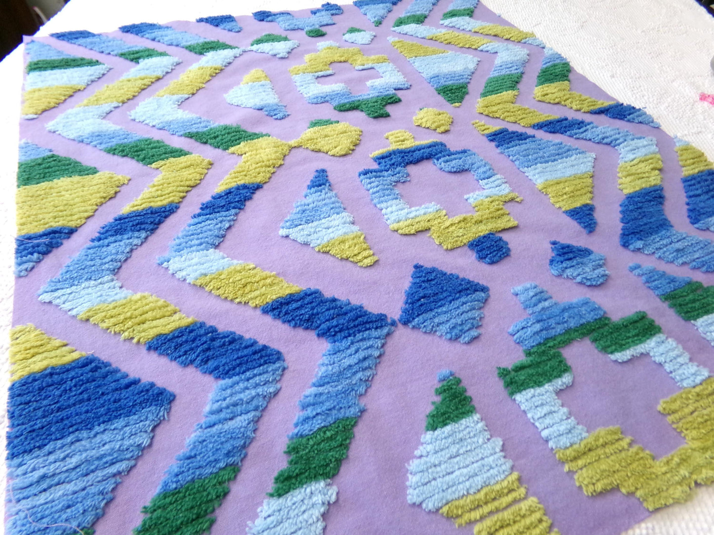 boho Southwestern vintage chenille fabric, optic Aztec design, 21" x 24" piece of hippie cotton sewing material for pillows, quilts