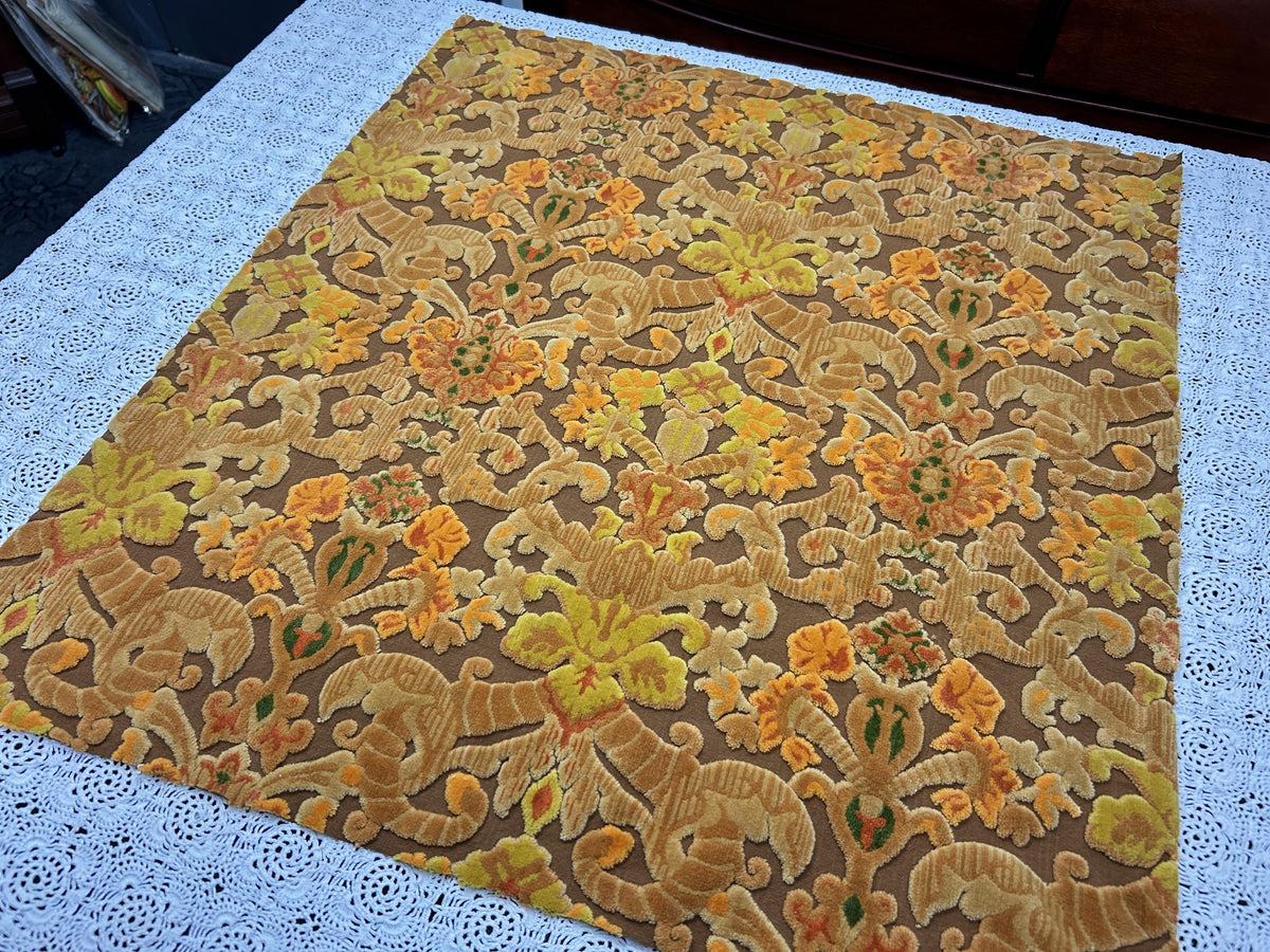 Boho Vintage Cut Velvet Fabric, Copper Brown Tapestry Style Chenille Material, 24x21" Pc